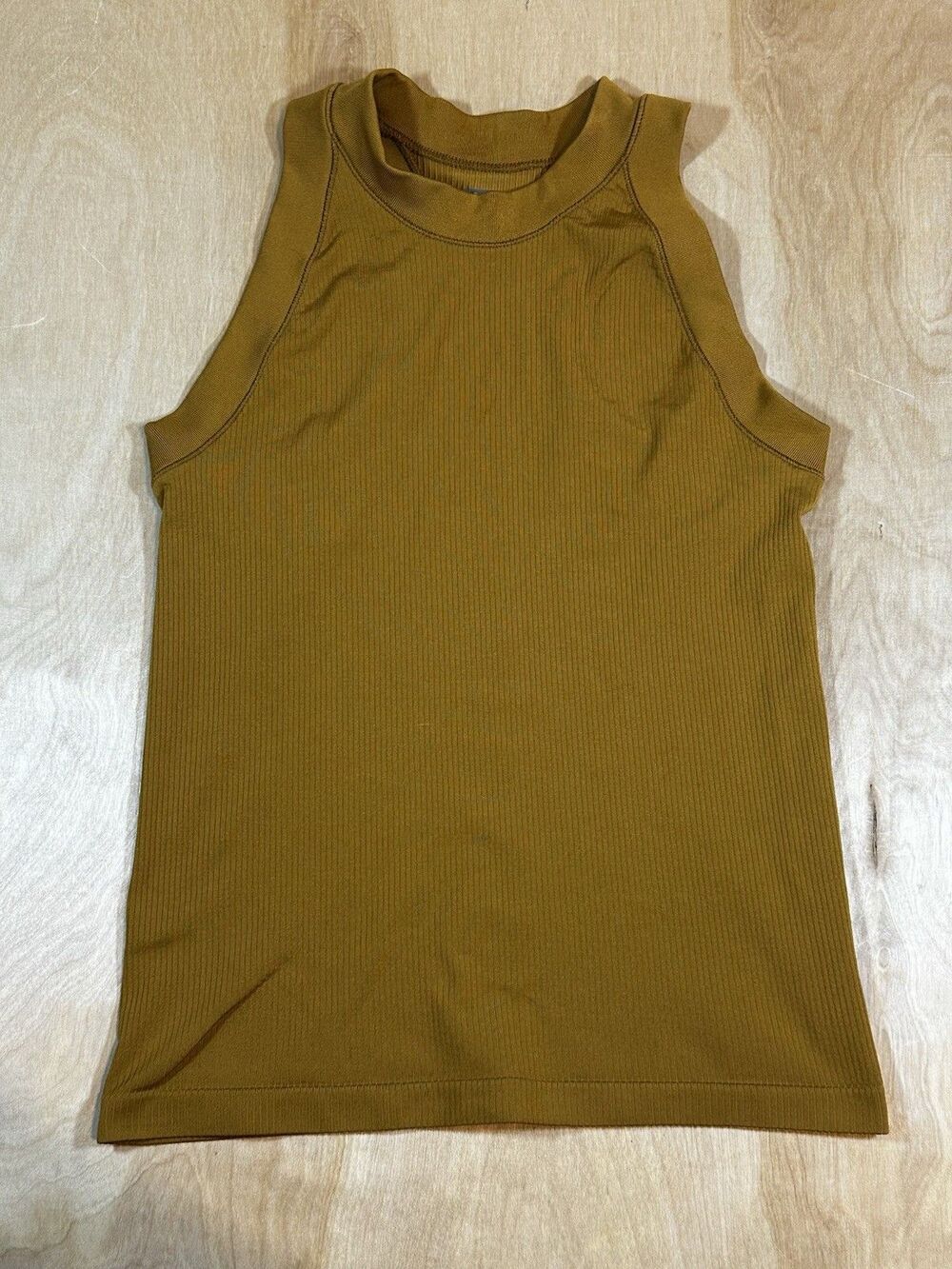 Athleta Racerback Tank Top Mustard Yellow Ribbed High Neck Size Medium